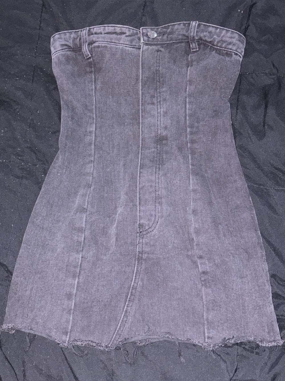 PrettyLittleThing Strapless Washed Grey Denim Mini Dress